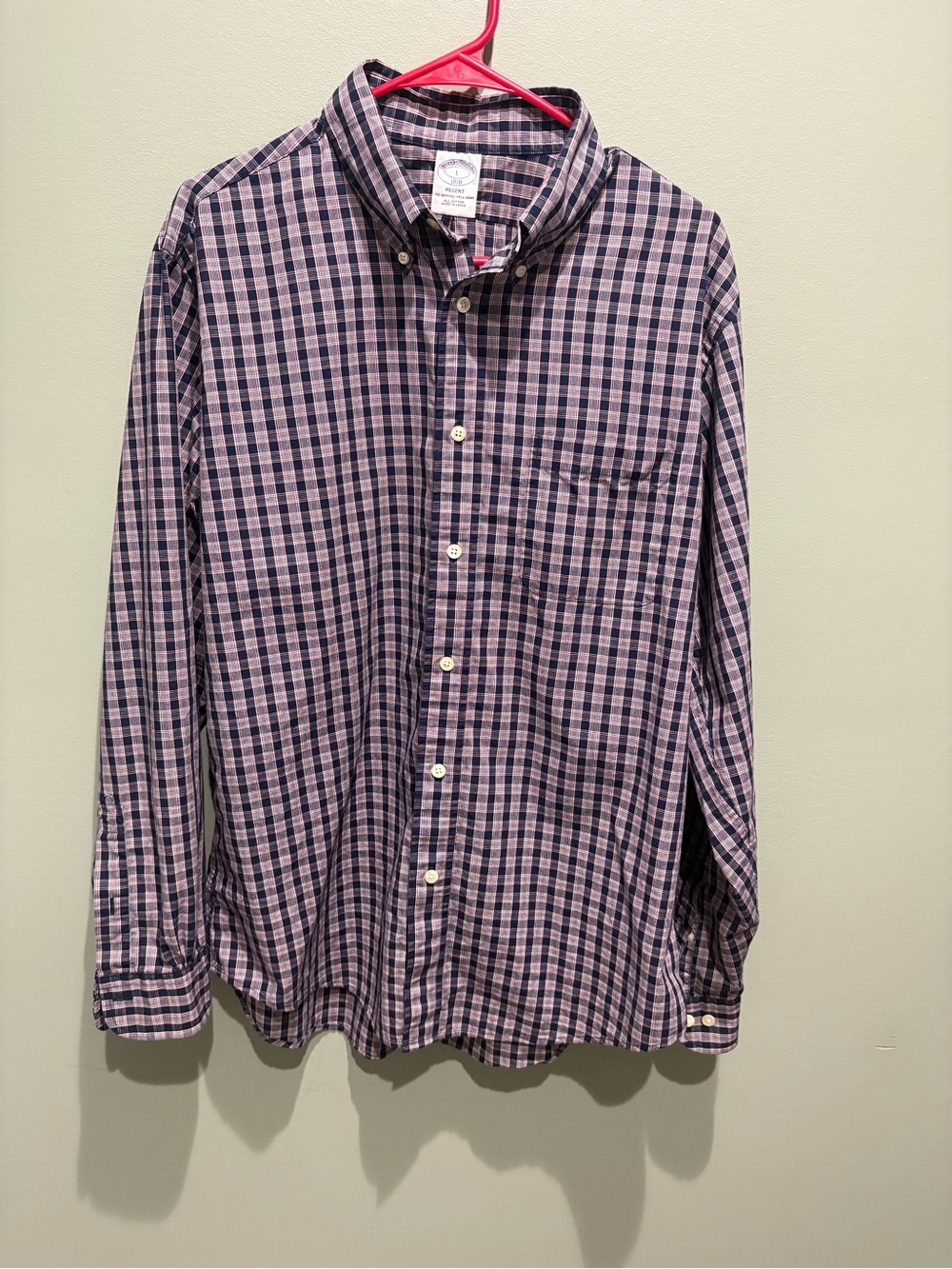 Brooks Brothers Pink and Navy Plaid Button-Down Shirt